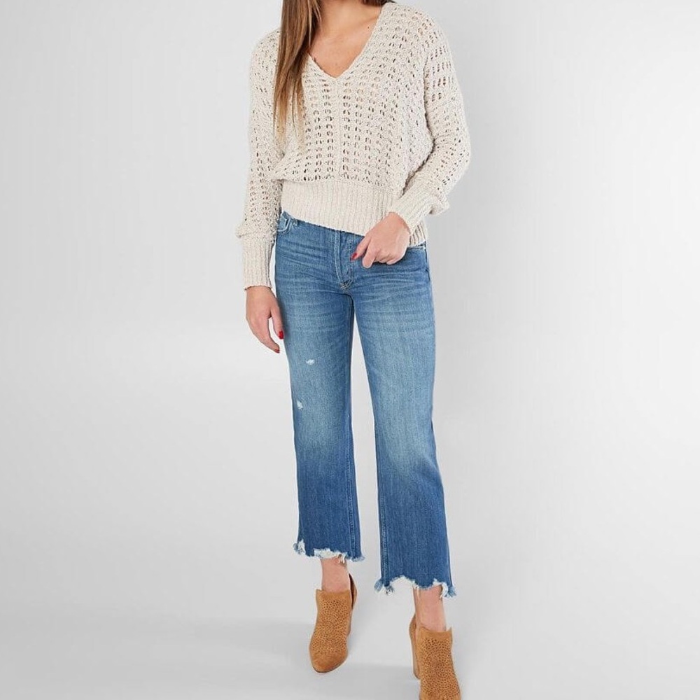 FP We The Free Maggie Straight Jeans Raw Hem Distressed Button Fly Size 27